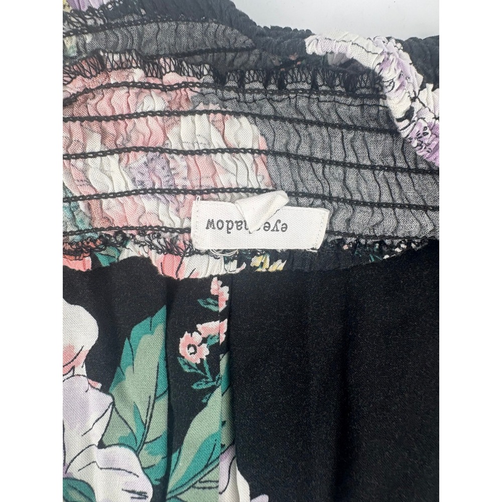 Eye†Shadow Black Floral Smocked Bodice Jumpsuit Wide Leg Belted - Picture 3 of 5